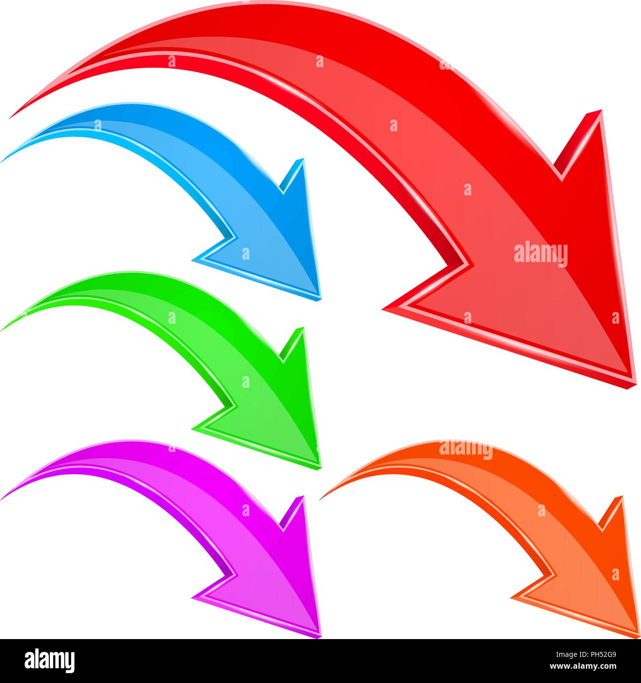 Down arrows. Colored shiny 3d signs Stock Vector