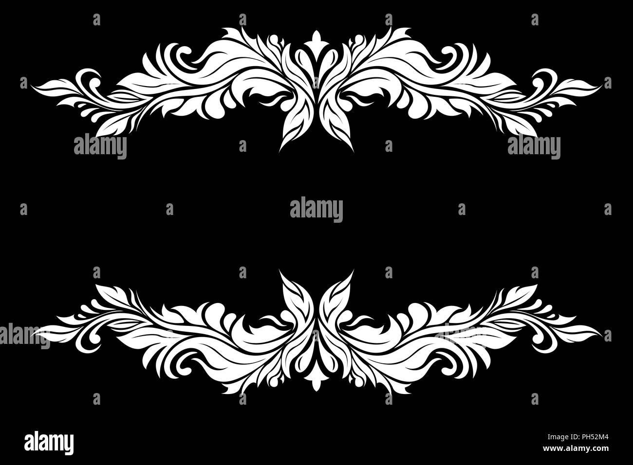White filigree decoration set on black background Stock Vector