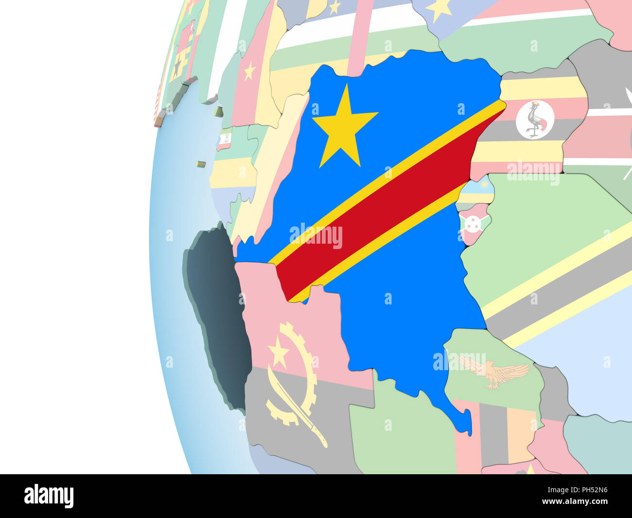 Democratic Republic of Congo on bright political globe with embedded ...
