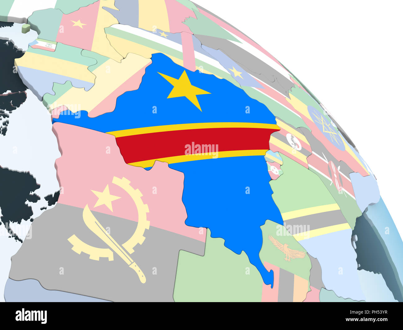 Democratic Republic of Congo on bright political globe with embedded ...