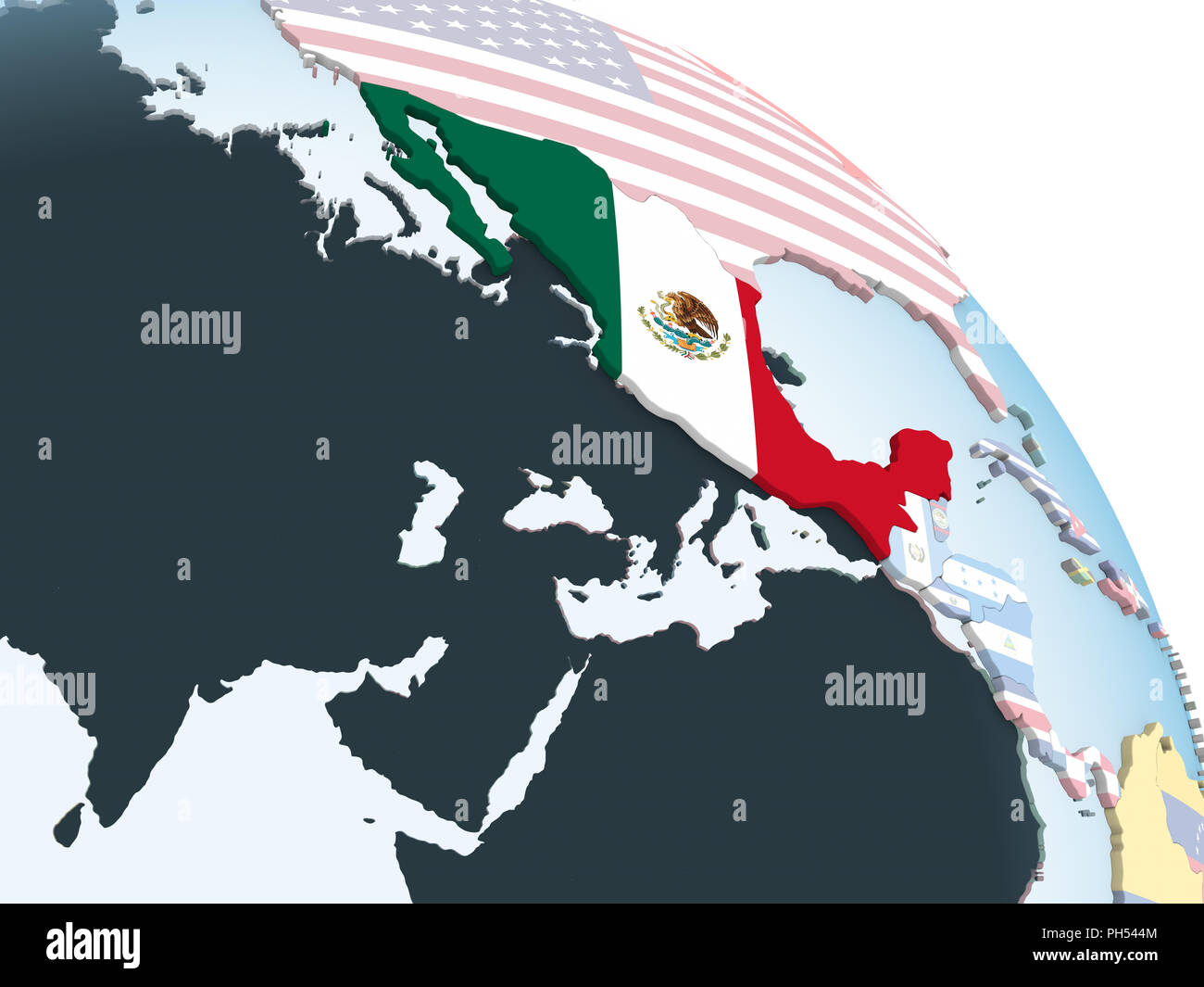 Mexico on bright political globe with embedded flag. 3D illustration ...