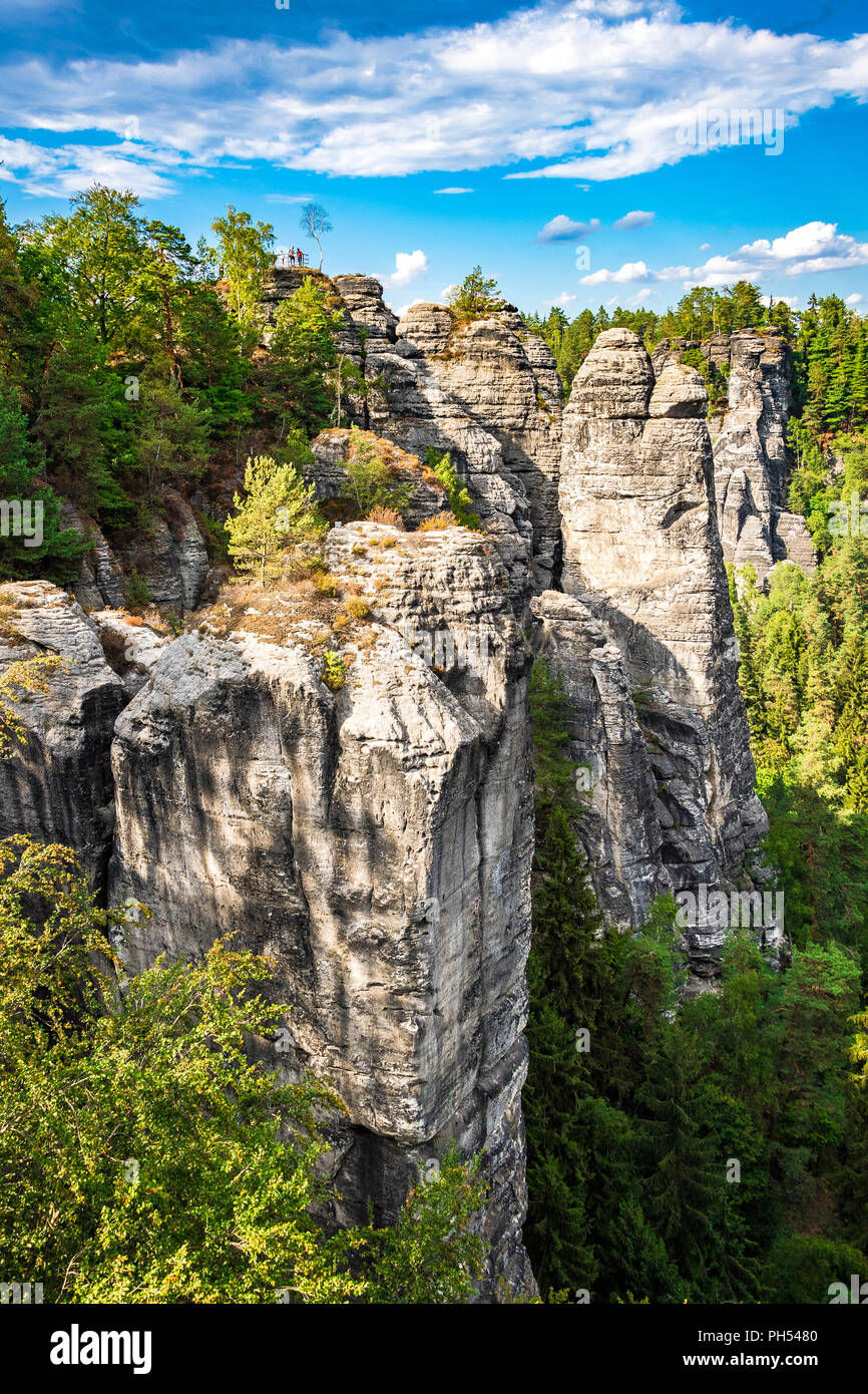 The Elbe Sandstone Mountains  is part of the Saxon Switzerland National Park in Germany Stock Photo