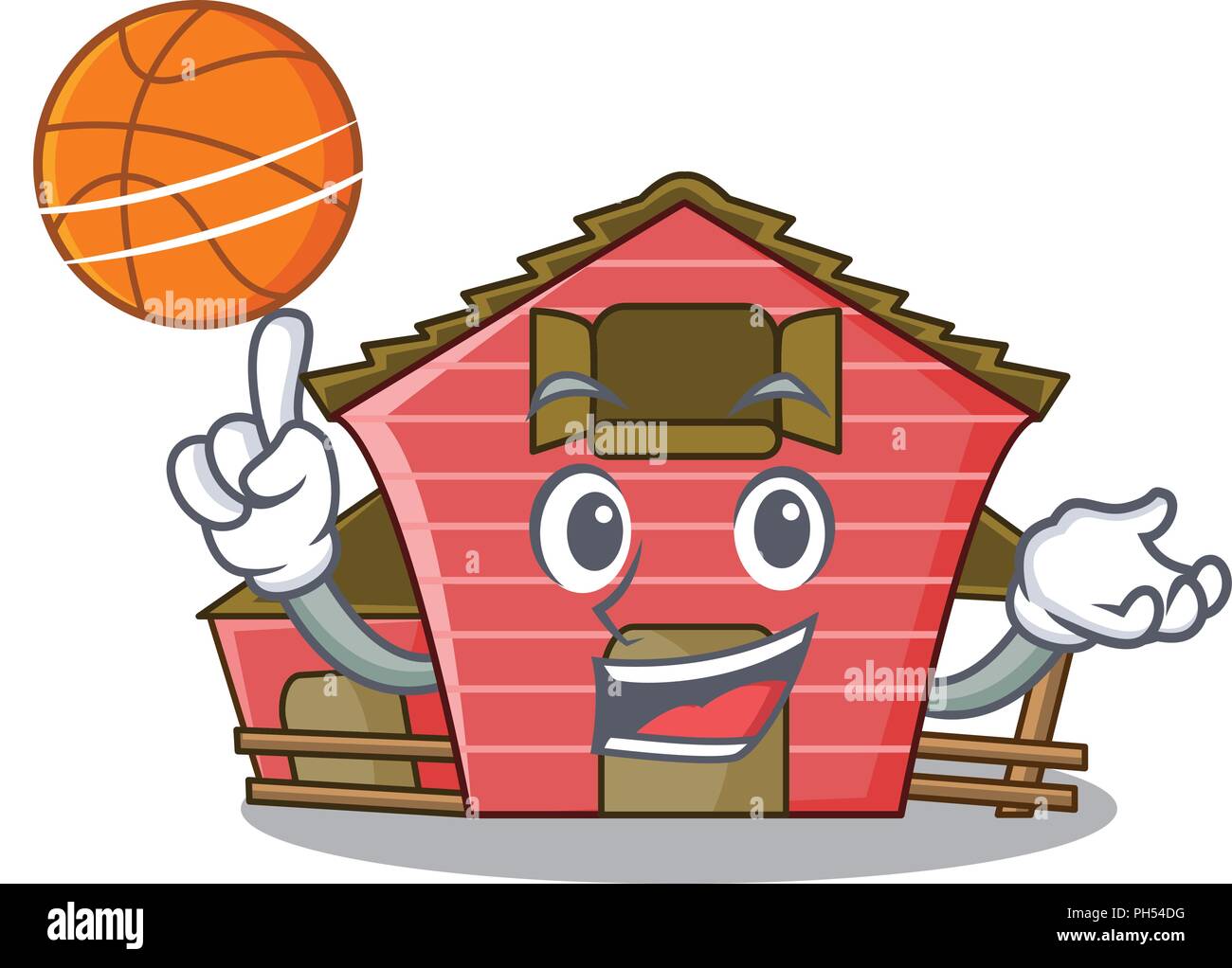 With Basketball Character Red Barn Building With Haystack Vector