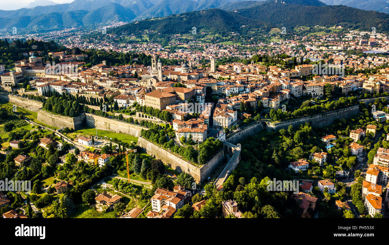 Città Alta or Upper Town, old walled city of Bergamo, Italy Stock Photo