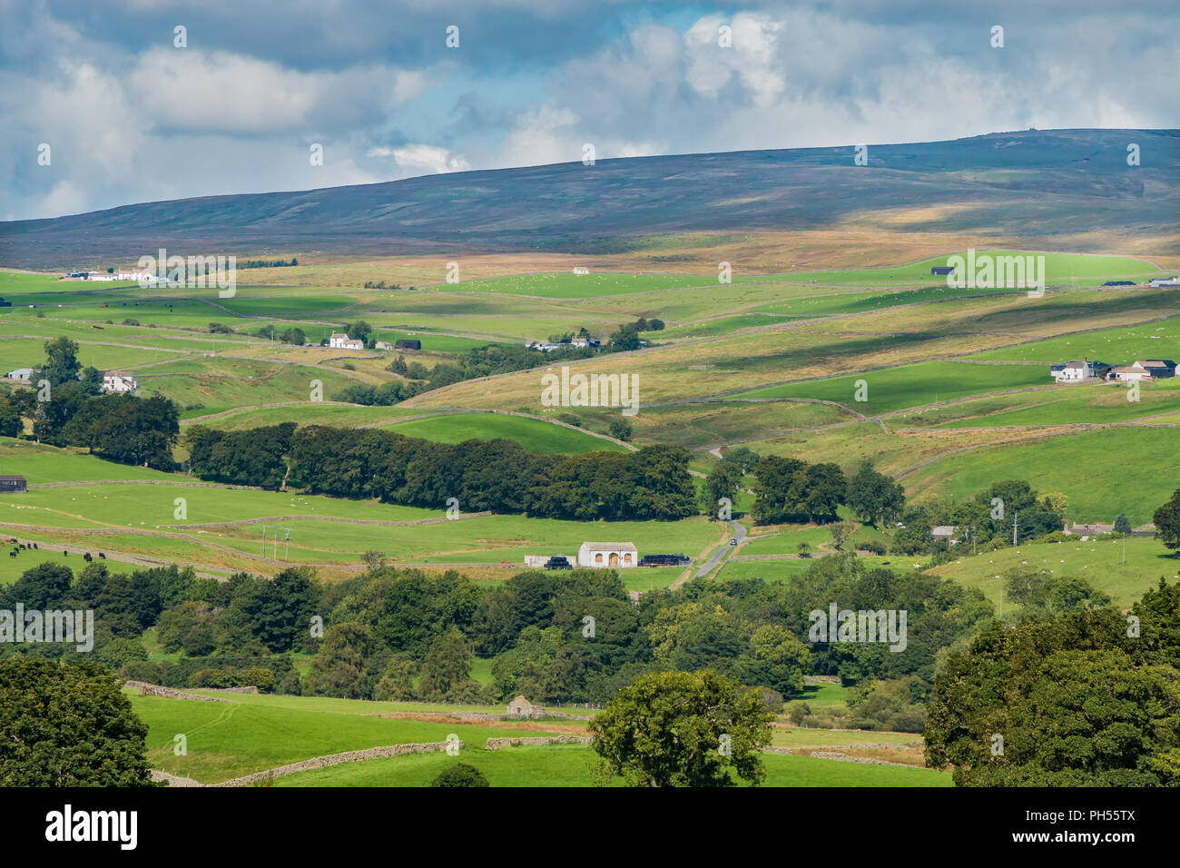 North Pennines AONB landscape, looking north west over Teesdale into Ettersgill from Holwick, Upper Teesdale, County Durham, UK Stock Photo