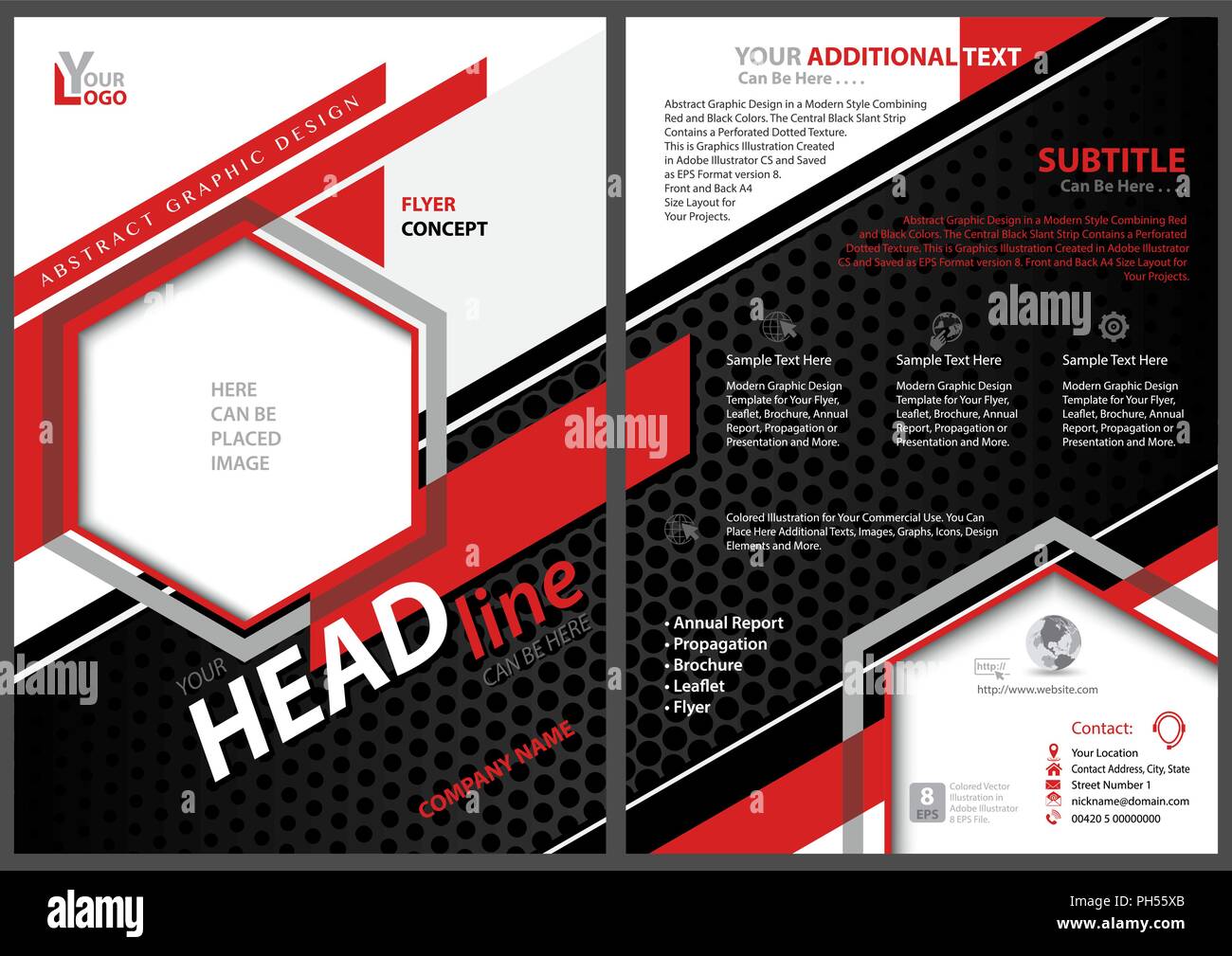 Abstract Flyer Template with Black and Red Shapes Stock Vector Image