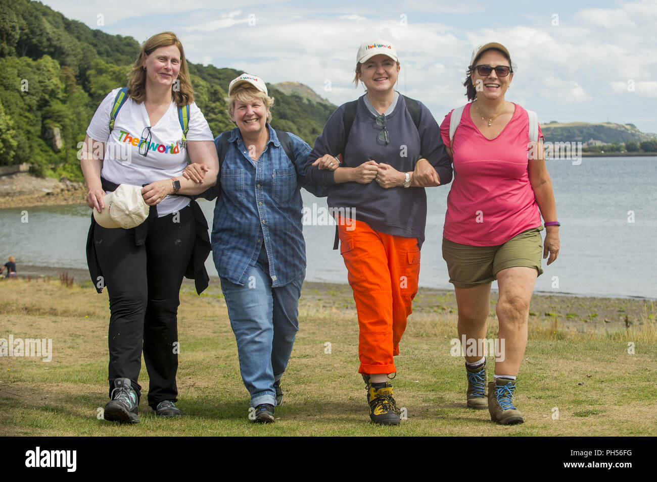 The former prime minister's wife Sarah Brown, Kathy Lette, Arabella Weir, and Sandi and Debbie Toksvig take a break Silver Sands on a five-day charity walk to raise money for girls’ education and safe schools.  Featuring: Arabella Weir, Debbie Toksvig, Sandi Toksvig, Sarah Brown Where: Aberdour, United Kingdom When: 30 Jul 2018 Credit: Euan Cherry/WENN Stock Photo