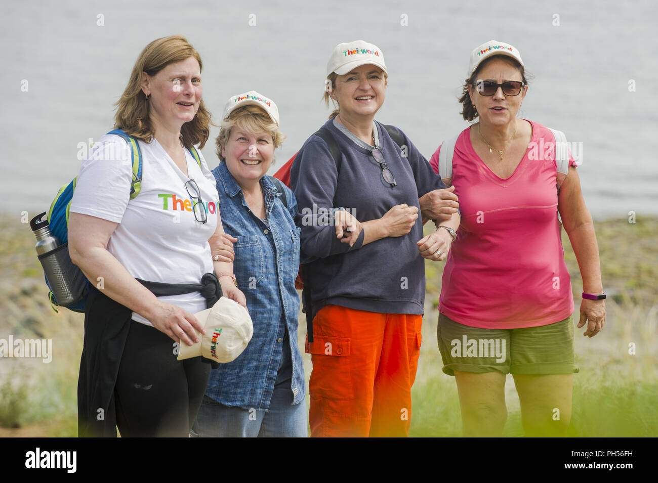 The former prime minister's wife Sarah Brown, Kathy Lette, Arabella Weir, and Sandi and Debbie Toksvig take a break Silver Sands on a five-day charity walk to raise money for girls’ education and safe schools.  Featuring: Arabella Weir, Debbie Toksvig, Sandi Toksvig, Sarah Brown Where: Aberdour, United Kingdom When: 30 Jul 2018 Credit: Euan Cherry/WENN Stock Photo