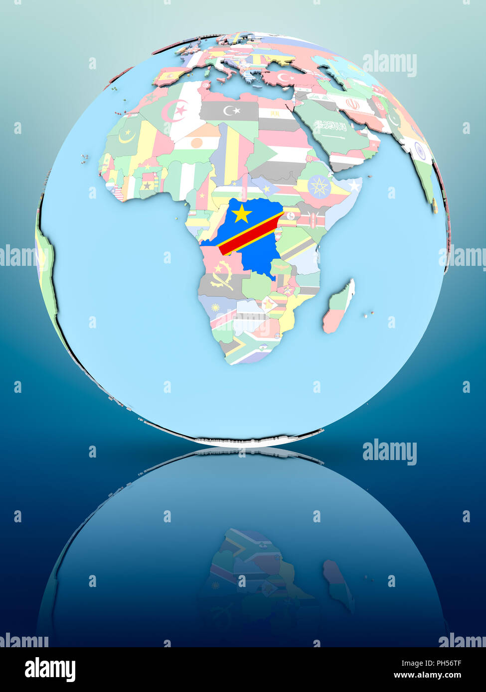 Democratic Republic of Congo on political globe with national flags on ...