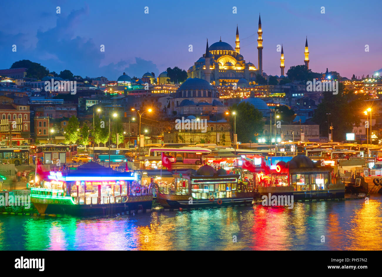 Old town of Istanbul at night, Turkey Stock Photo