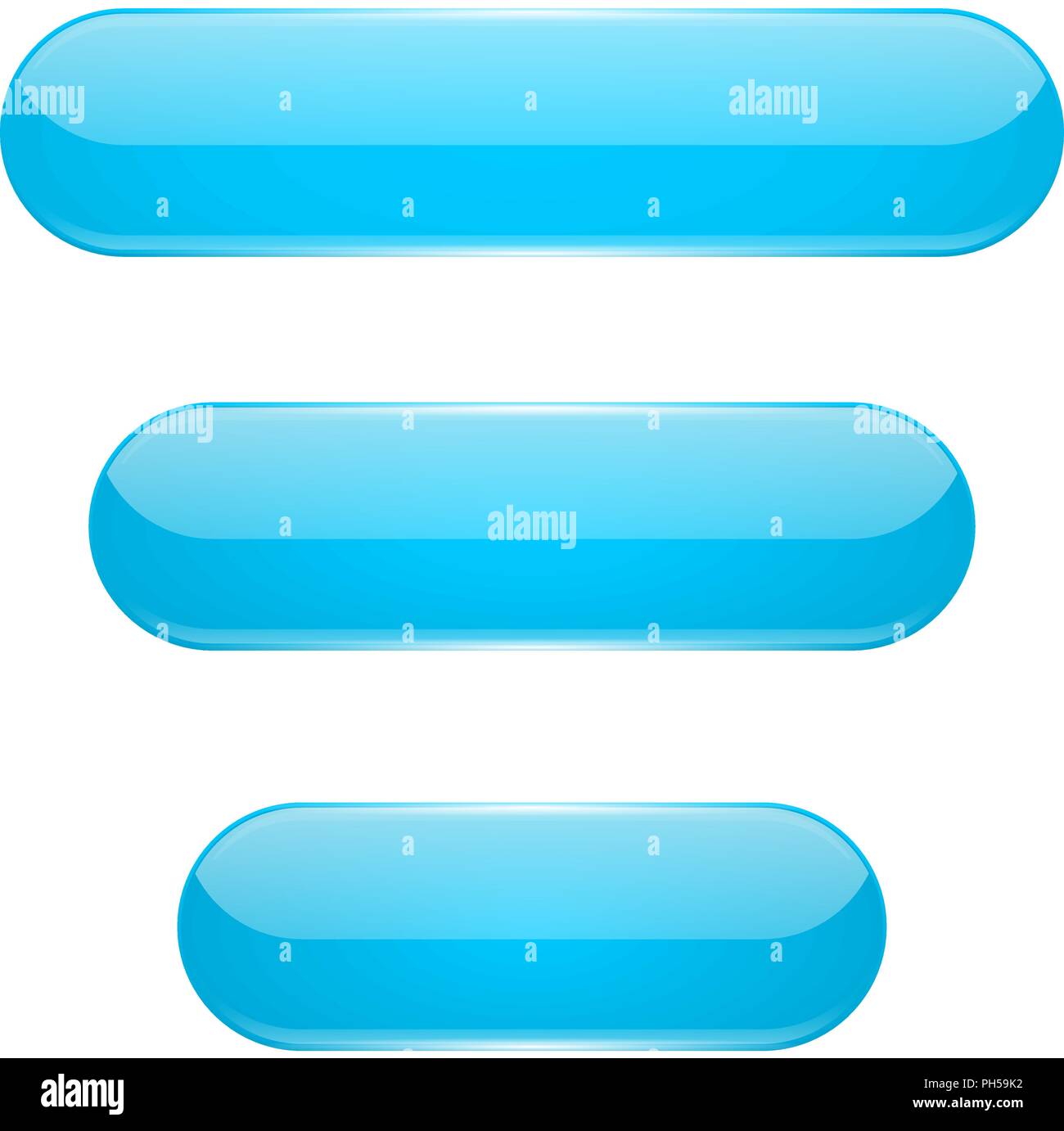 Blue oval buttons. 3d glass menu icons Stock Vector