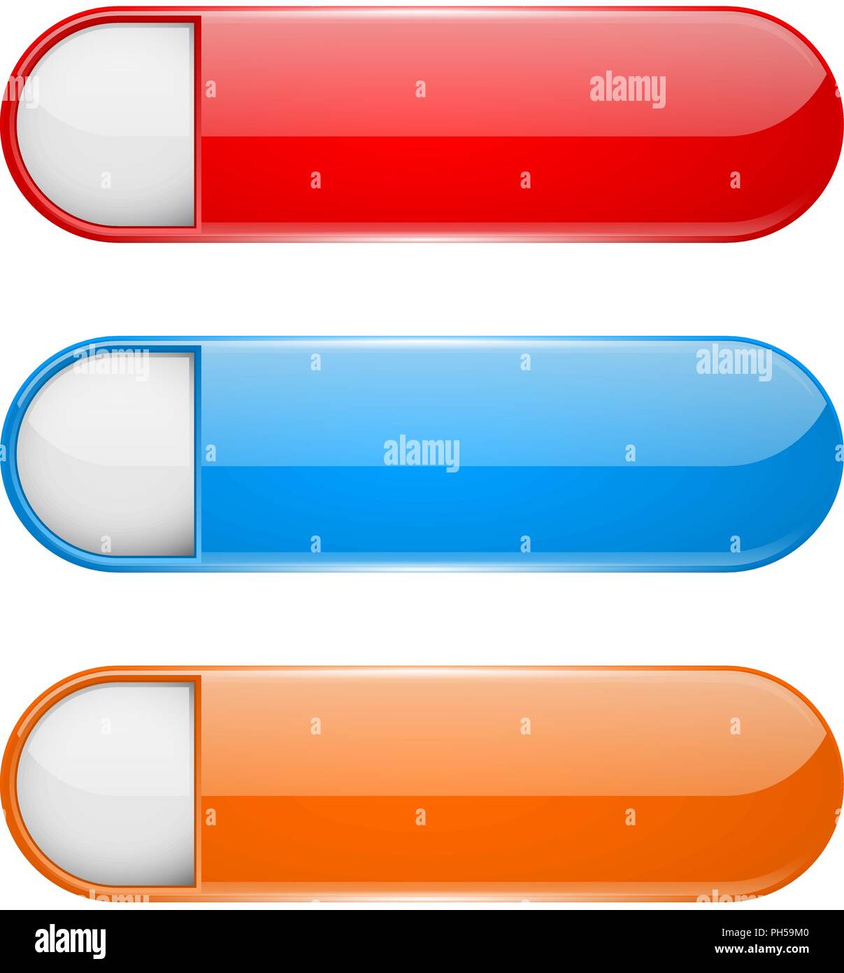 Colored menu buttons with white tag. Oval glass 3d icons Stock Vector ...
