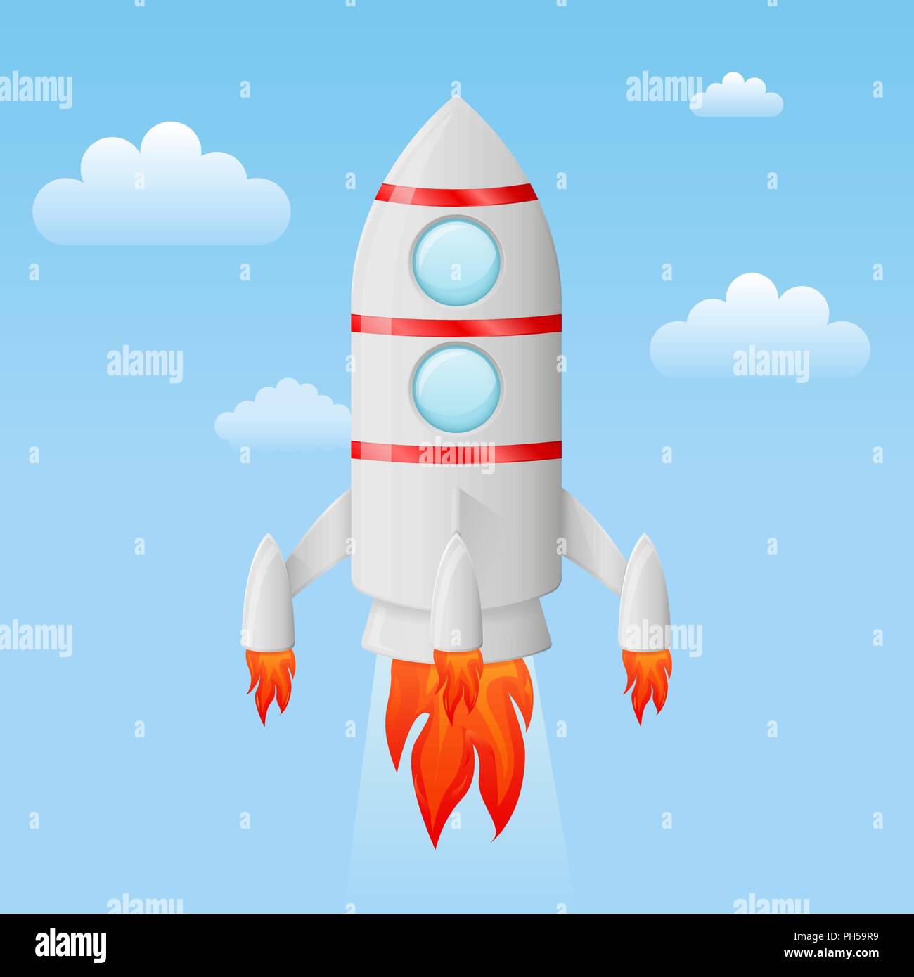 Rocket. Space rocket launch. Project start up. Flying cartoon rocket.  Vector illustration isolated on white background Stock Vector