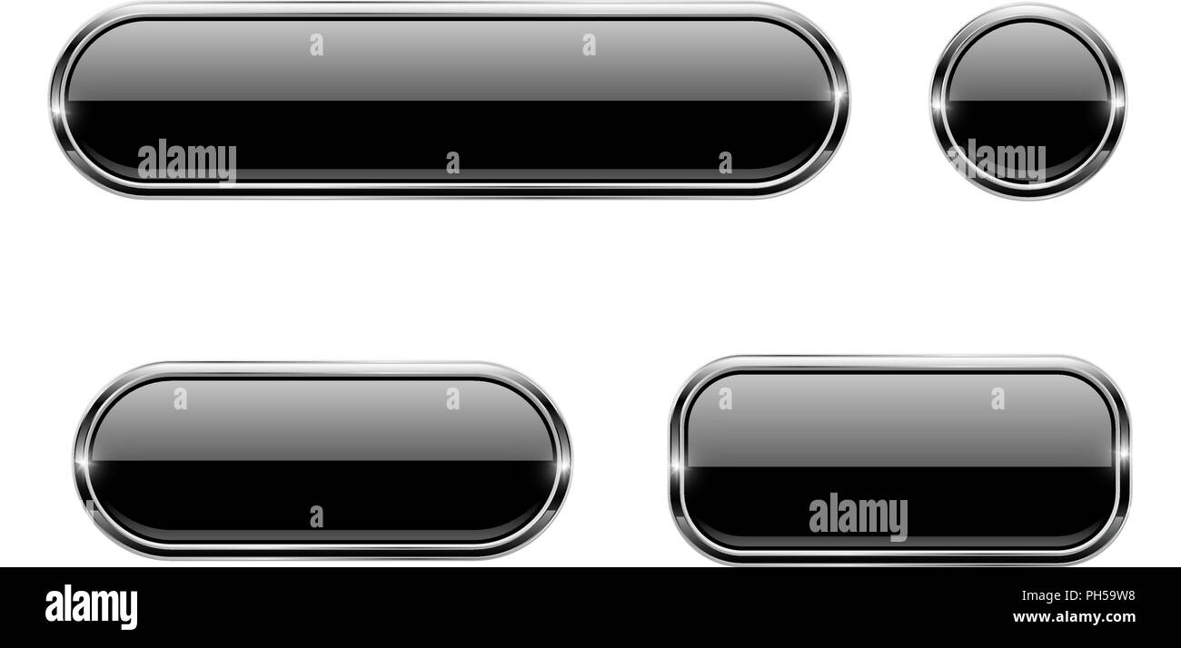 Black glass buttons with chrome frame. 3d icons Stock Vector Image ...