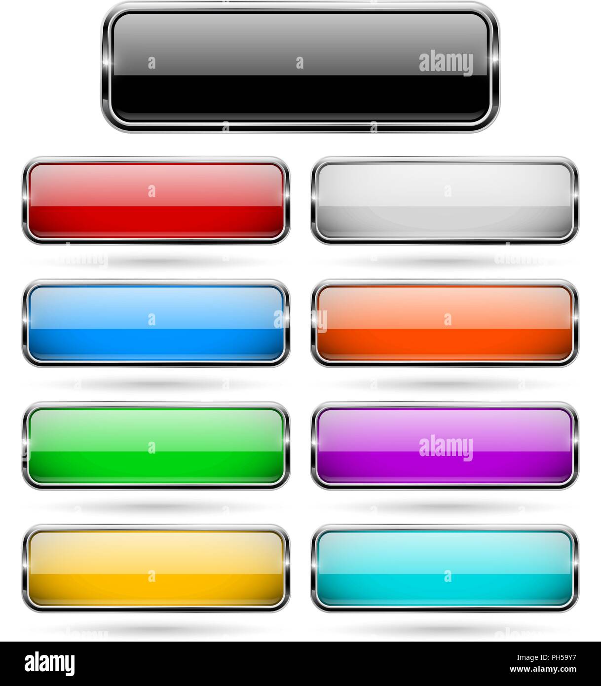 Colored 3d glass buttons with chrome frame Stock Vector