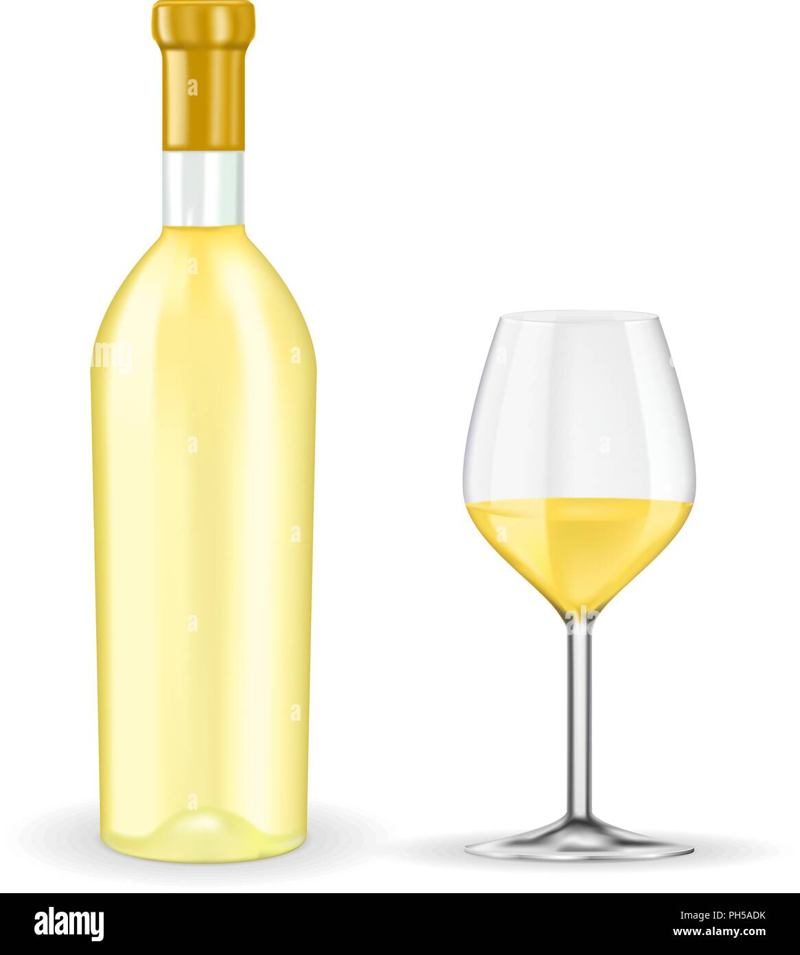 Bottle of white wine with glass Stock Vector