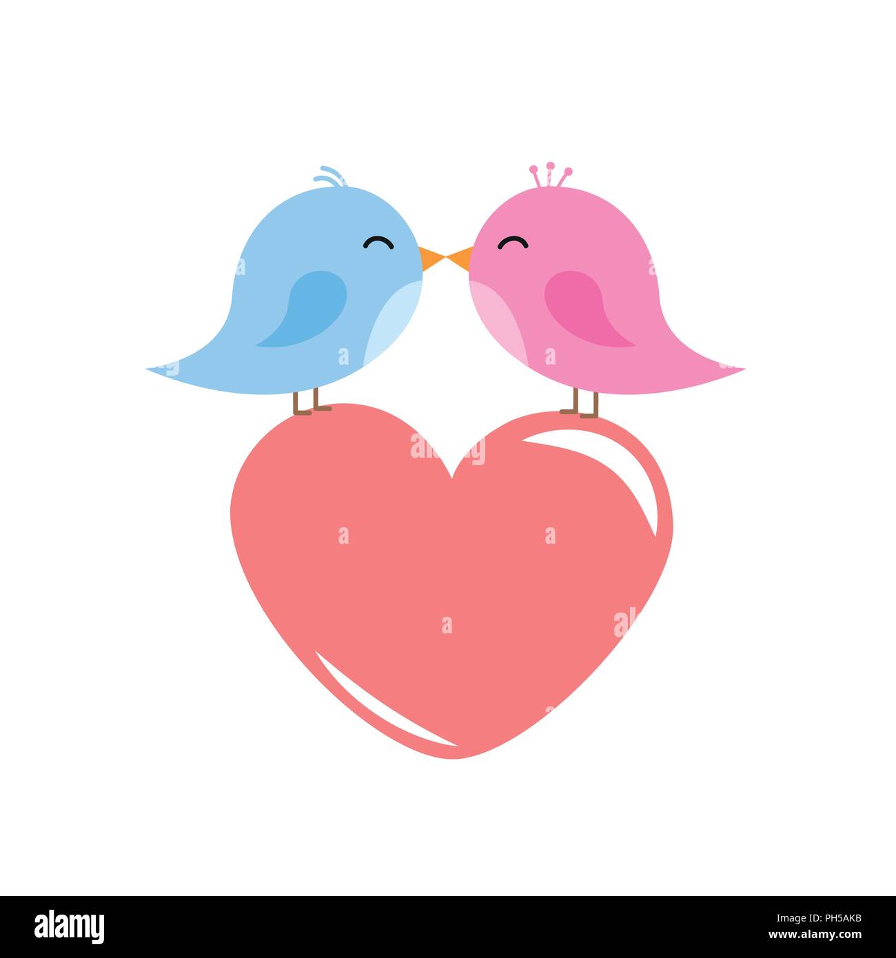 two cute birds are kissing red heart cartoon vector illustration EPS10 Stock Vector