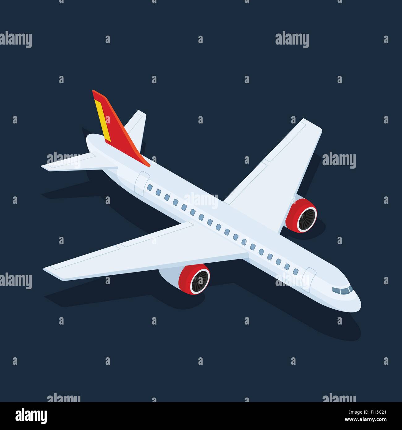 Large passenger Airplane 3d isometric illustration. Flat 3d isometric high quality transport. Stock Vector