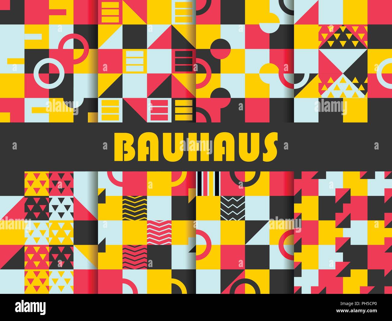 Seamless geometric pattern set. Bauhaus design. Background memphis style of the 80s. Vector illustration Stock Vector