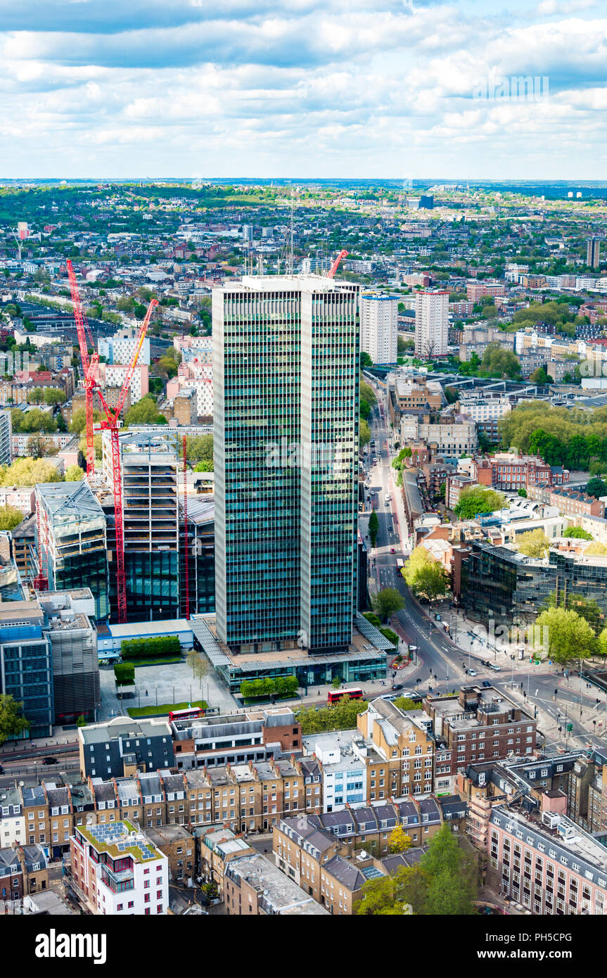 View of North London including a high rise construction - aerial shot from the BT Tower Stock Photo
