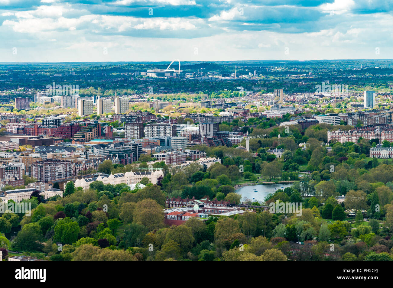 Regent's Park, West London and Wembley Stadium - aerial shot from the BT Tower Stock Photo