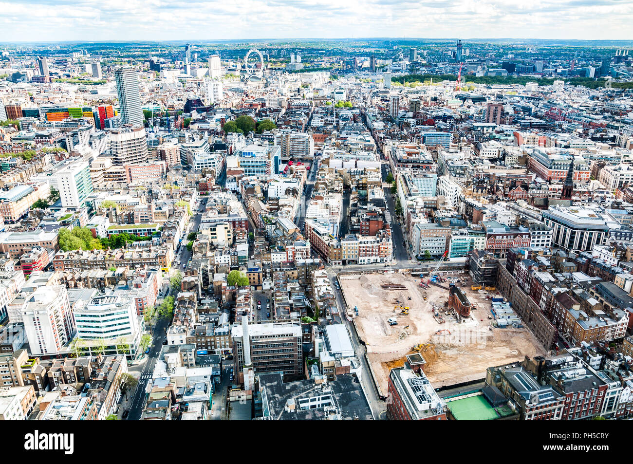 Pearson Square construction and Central London - aerial shot from the BT Tower Stock Photo