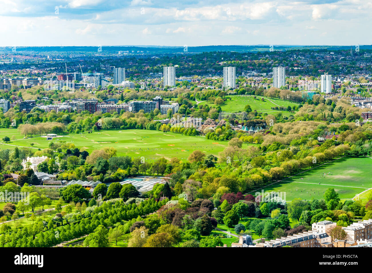 Regent's Park and London Zoo - aerial shot from the BT Tower Stock Photo