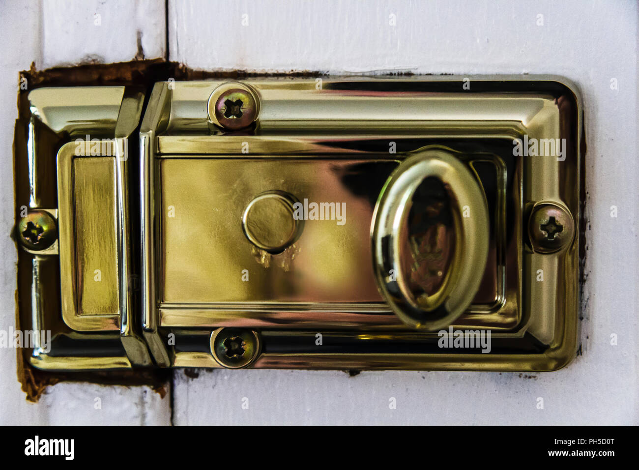 Brass door lock Stock Photo