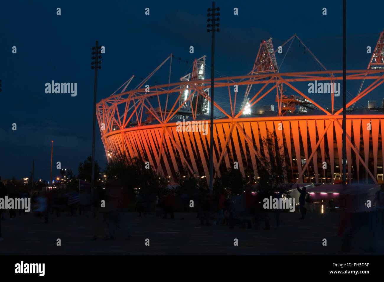 Part of the Olympic Stadium at night - London 2012 Olympics Stock Photo