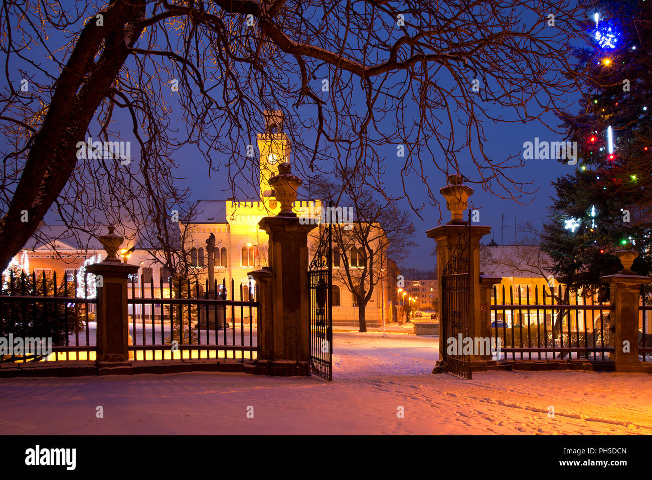 A town in the Christmastime. Stock Photo