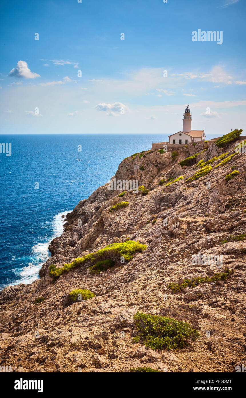 Capdepera lighthouse in Cala Ratjada, Mallorca, Spain. Stock Photo