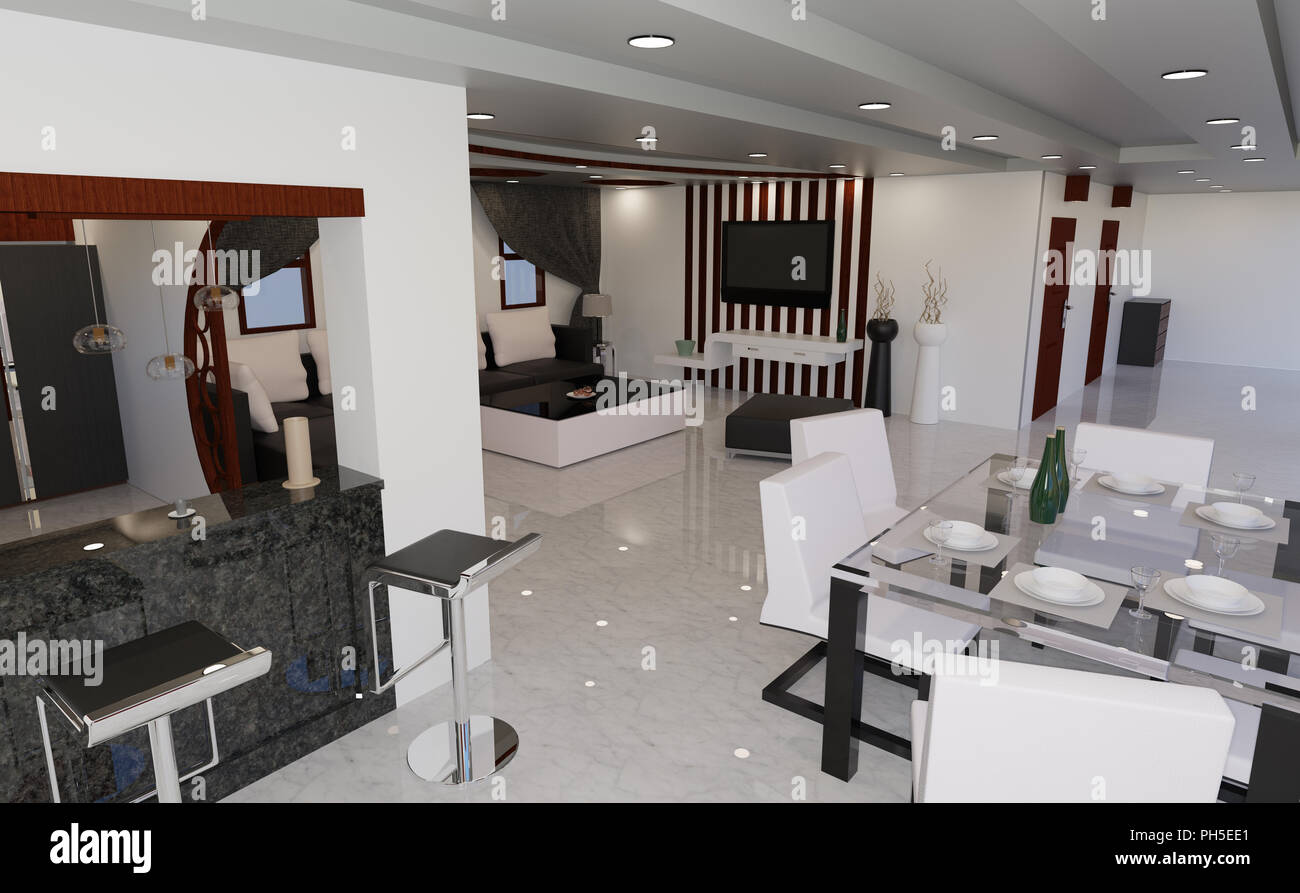3D rendering of a modern living room interior Stock Photo - Alamy