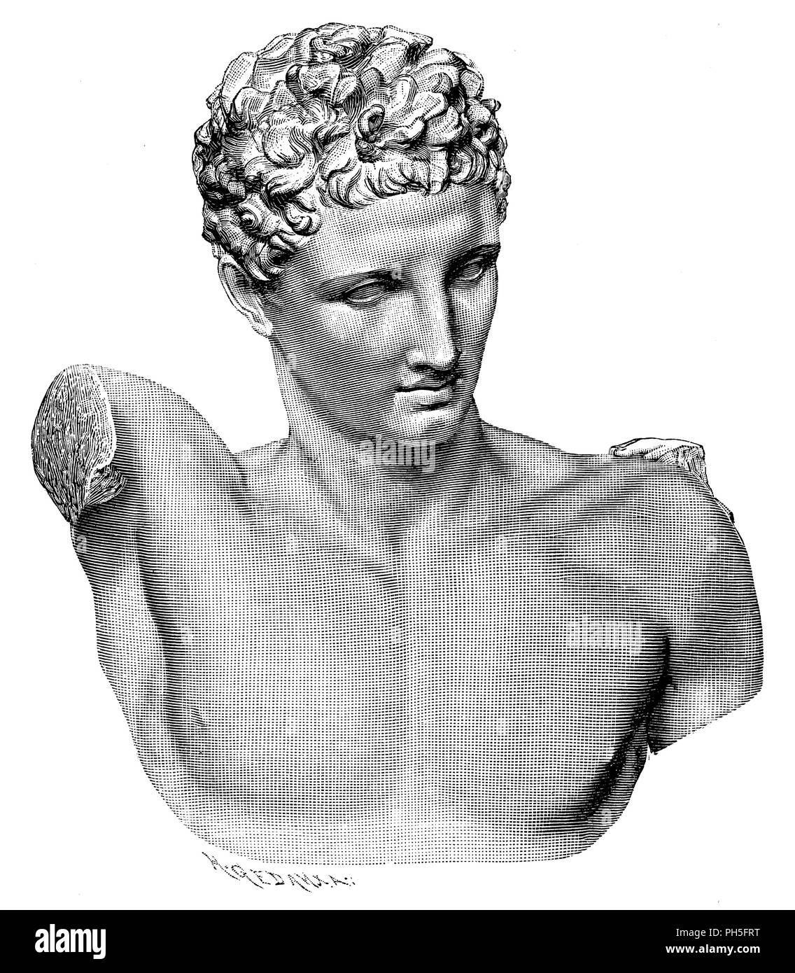 Picture of Hermes after Praxiteles. Marble statue from the German finds of Olympia, now in Athens,   1899 Stock Photo