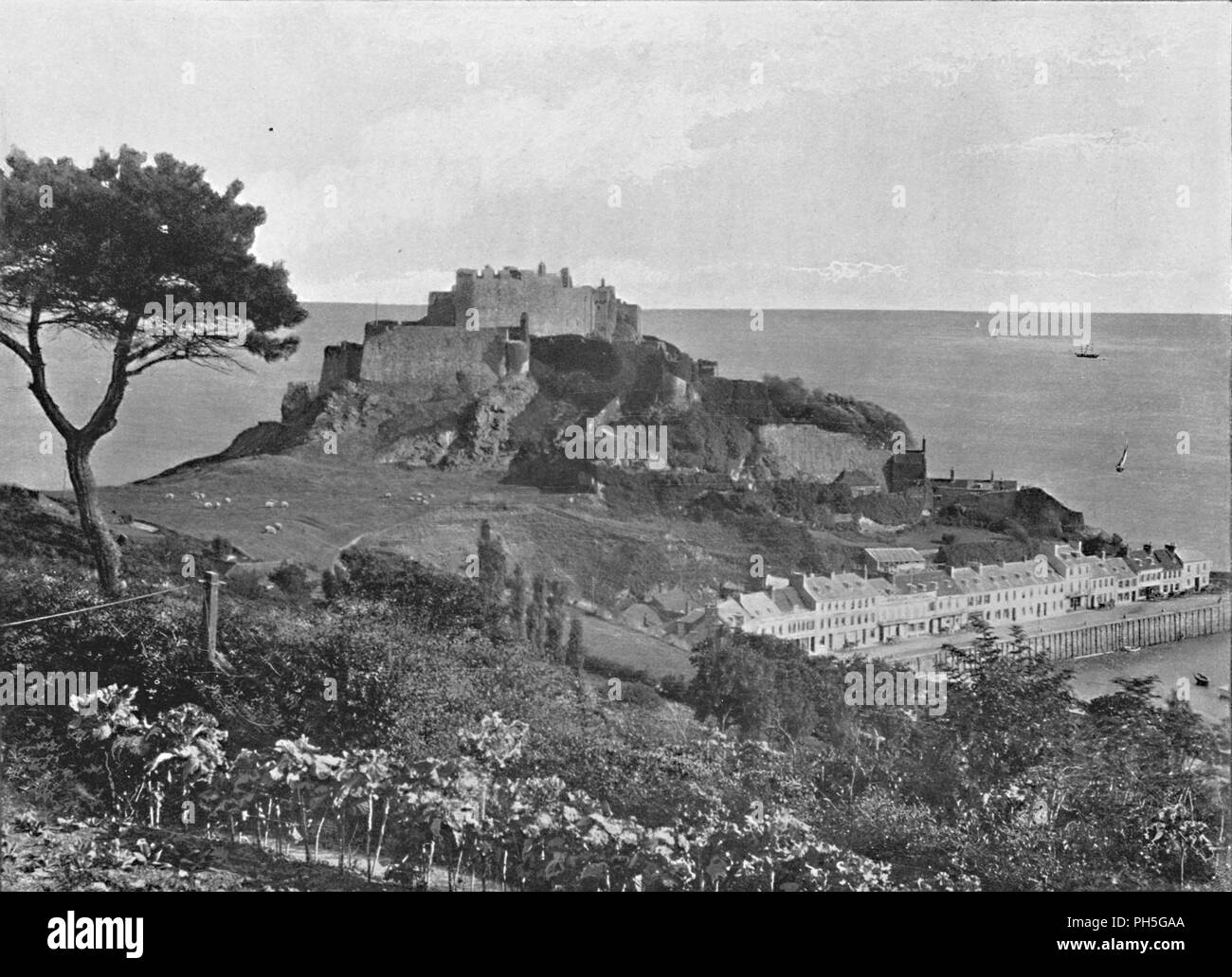 'Mont Orgueil Castle, Jersey', c1896. Artist: Carl Norman. Stock Photo