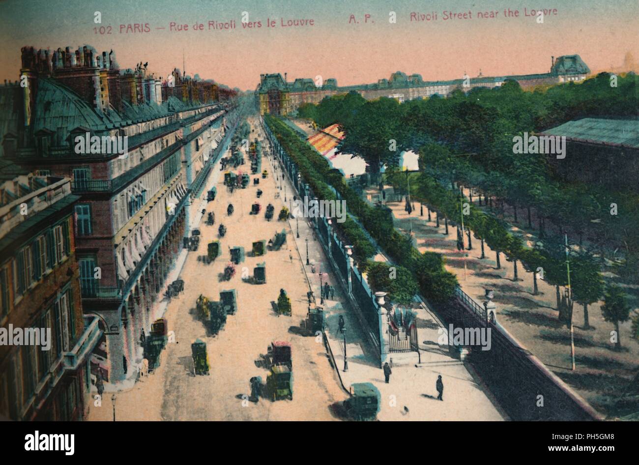 The Rue de Rivoli looking towards the Louvre, Paris, c1920. Artist: Unknown. Stock Photo
