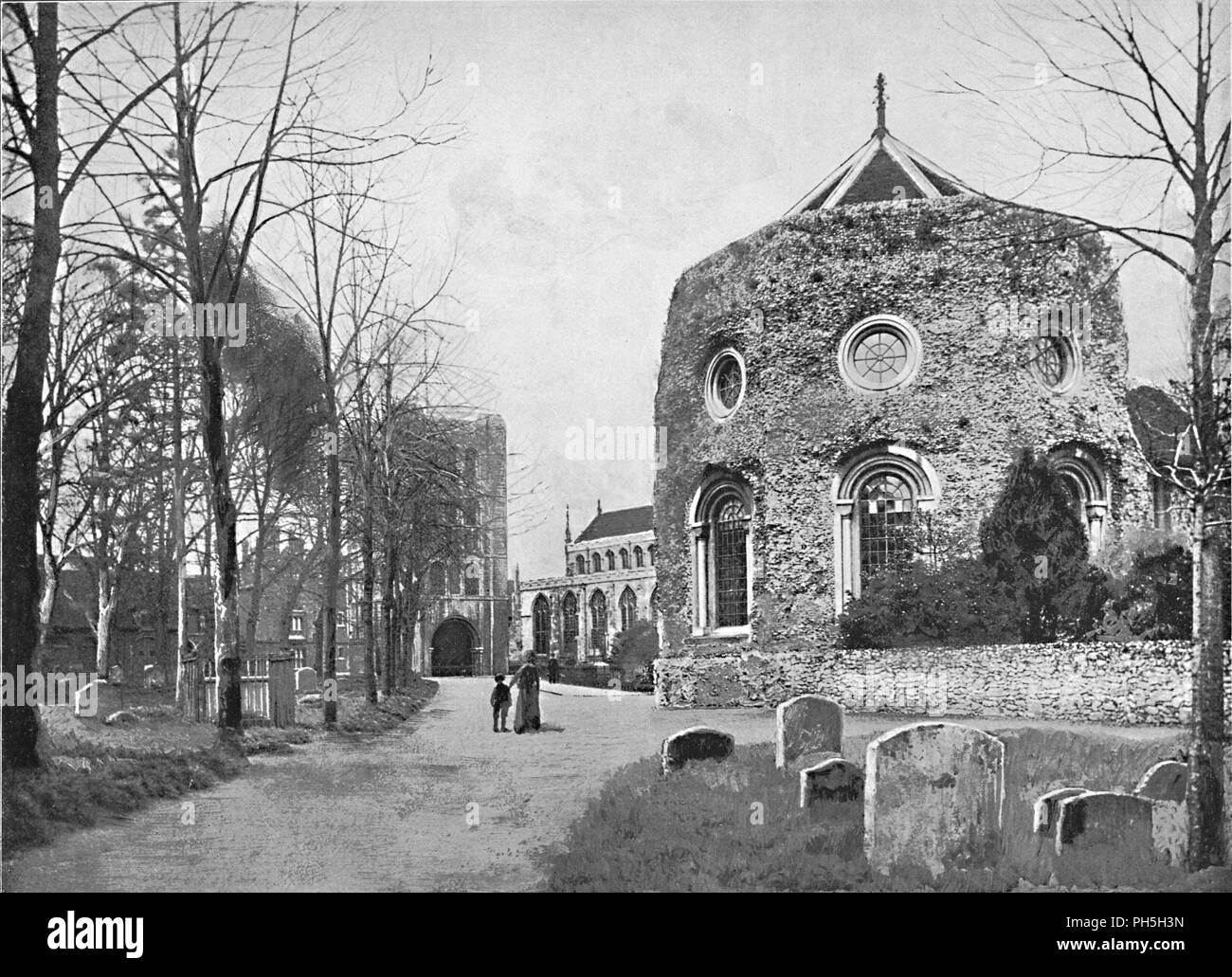 'Bury St. Edmunds: Tower, Church and Abbey', c1896. Artist: GA Nichols. Stock Photo