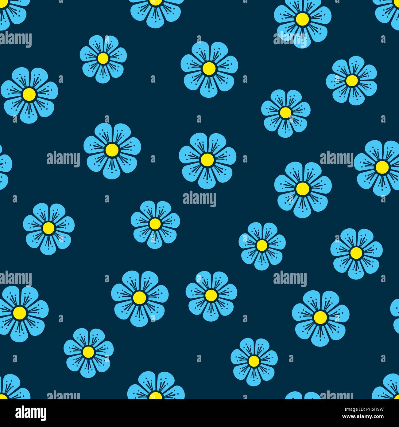 Flower pattern. Small blue flowers on a ink background. Use on