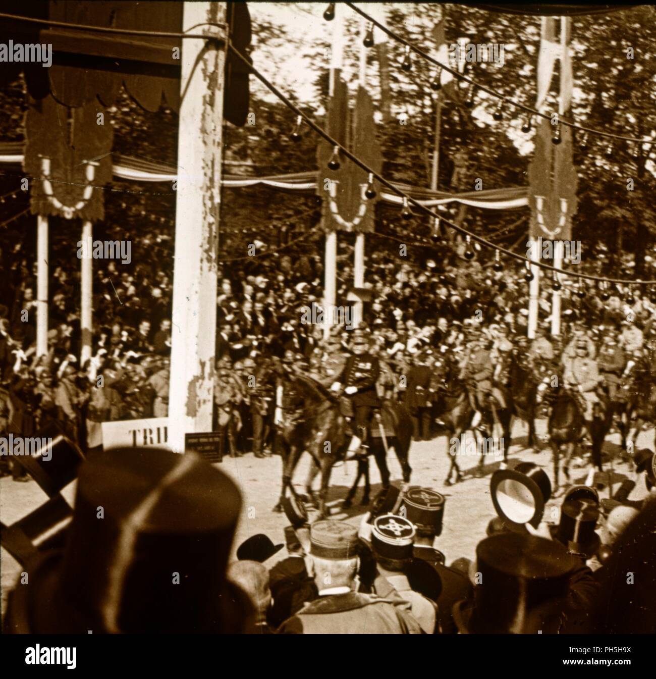 Marshal Ferdinand Foch and General Joseph Joffre during victory parade, Paris, France, 1918. Artist: Unknown. Stock Photo