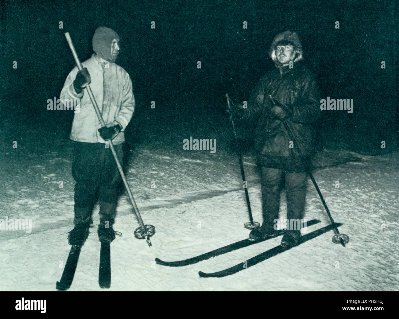 'Oates and Meares Out Ski-Ing in the Night', c1911, (1913). Artist: Herbert Ponting. Stock Photo
