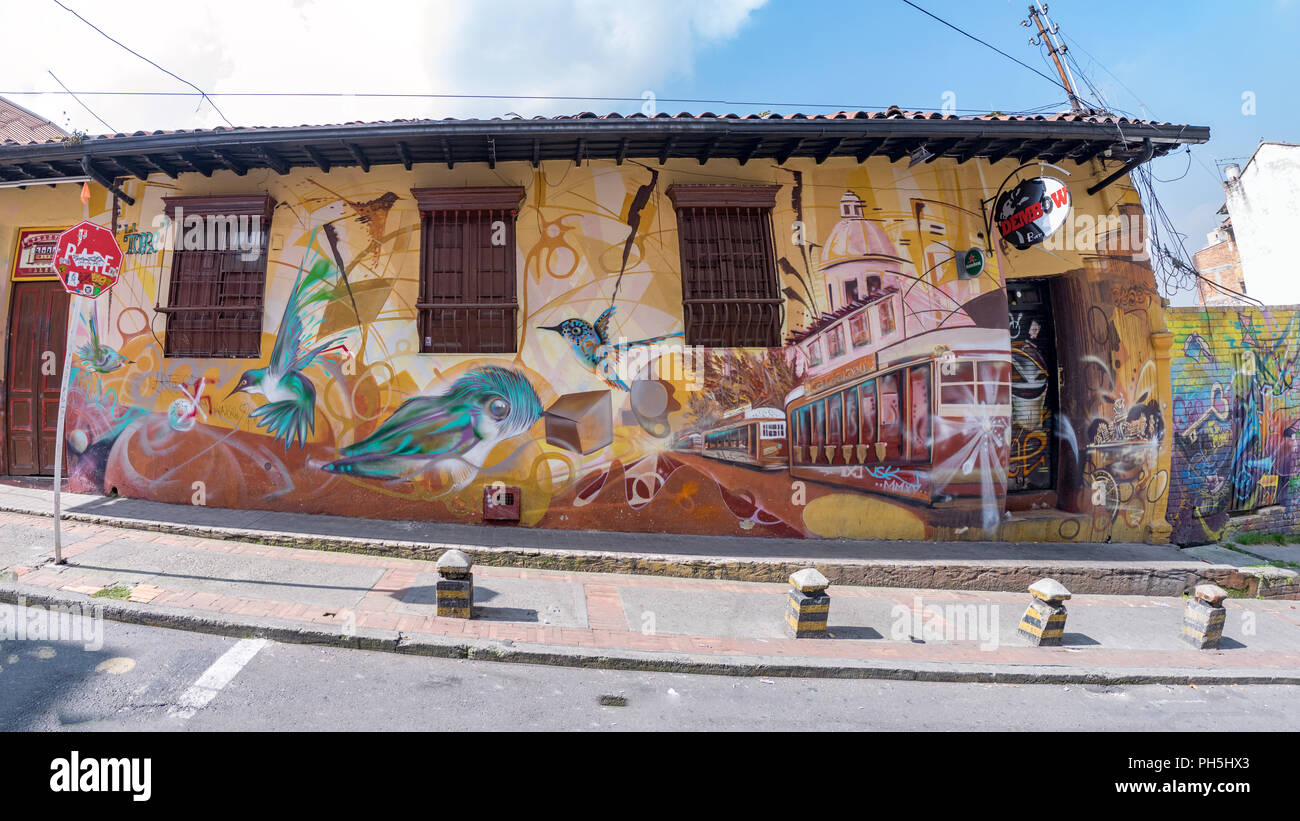 Colorful graffiti painted on a wall in Bogota, Colombia Stock Photo