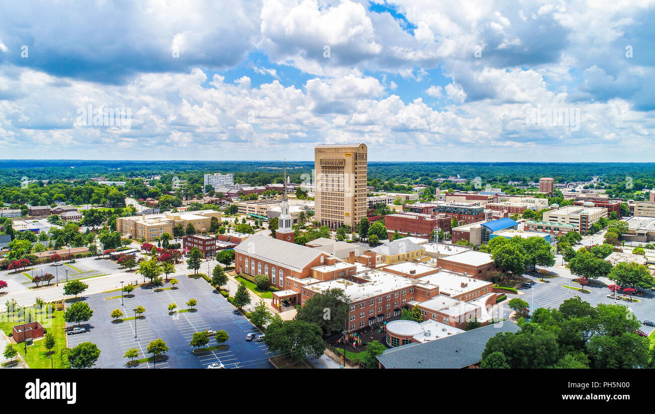 Drone Aerial of Downtown Spartanburg South Carolina Stock Photo