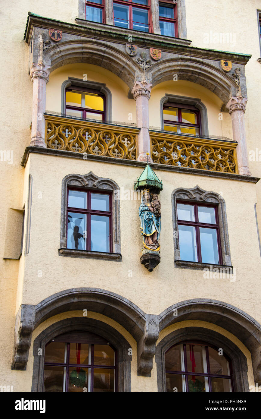 Architectural details of a German restaurant and beer garden, Wirtshaus Aynigers, in Munich, Germany. Stock Photo