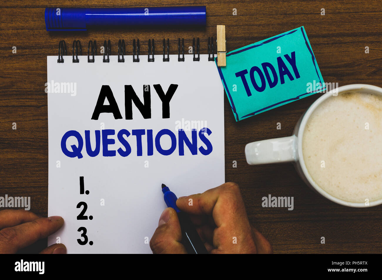 Conceptual hand writing showing Any Questions. Business photo text ...