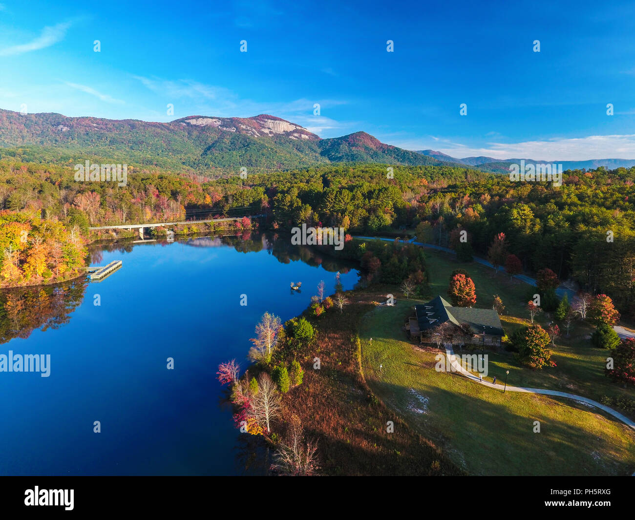 Drone Aerial of Table Rock State Park near Greenville South Carolina SC