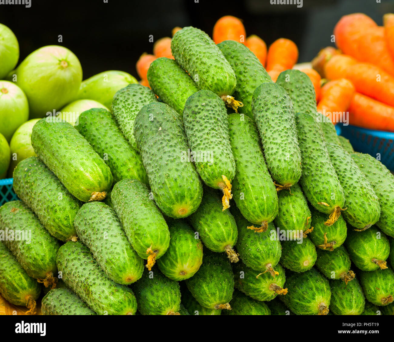 fresh homemade cucumbers on a stacked Stock Photo