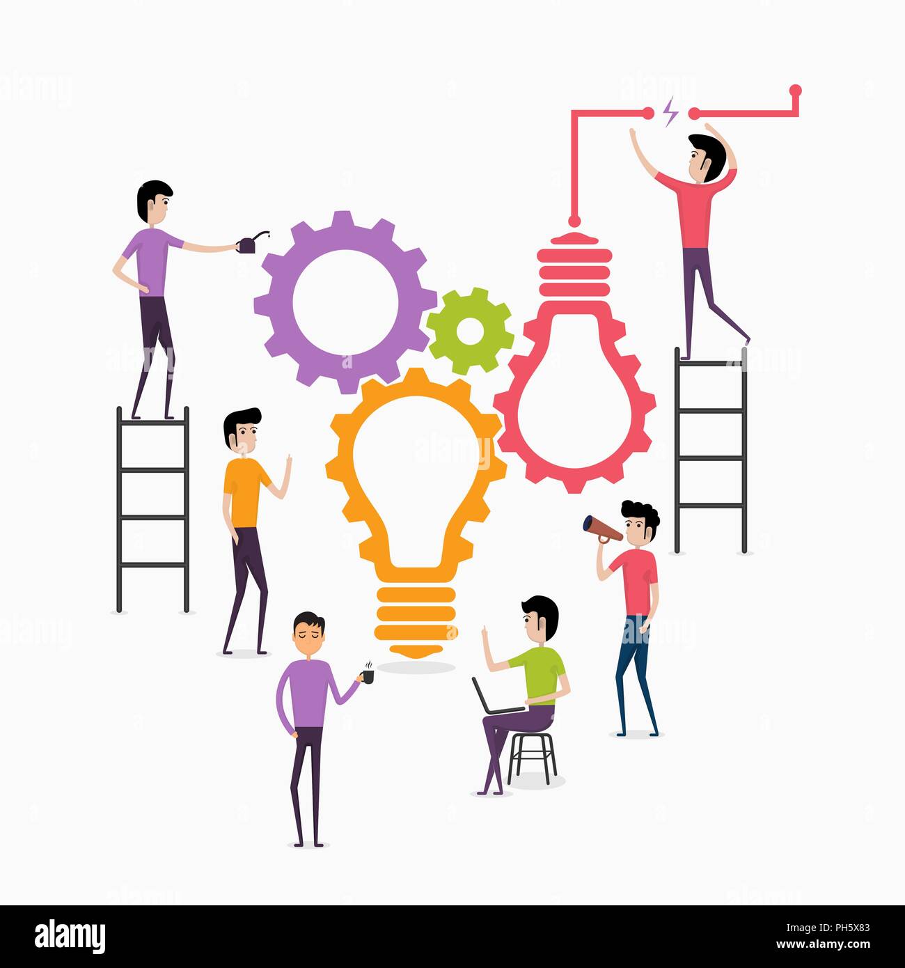 Businessmen And Teamwork Creative Light Bulb And Gear Abstract