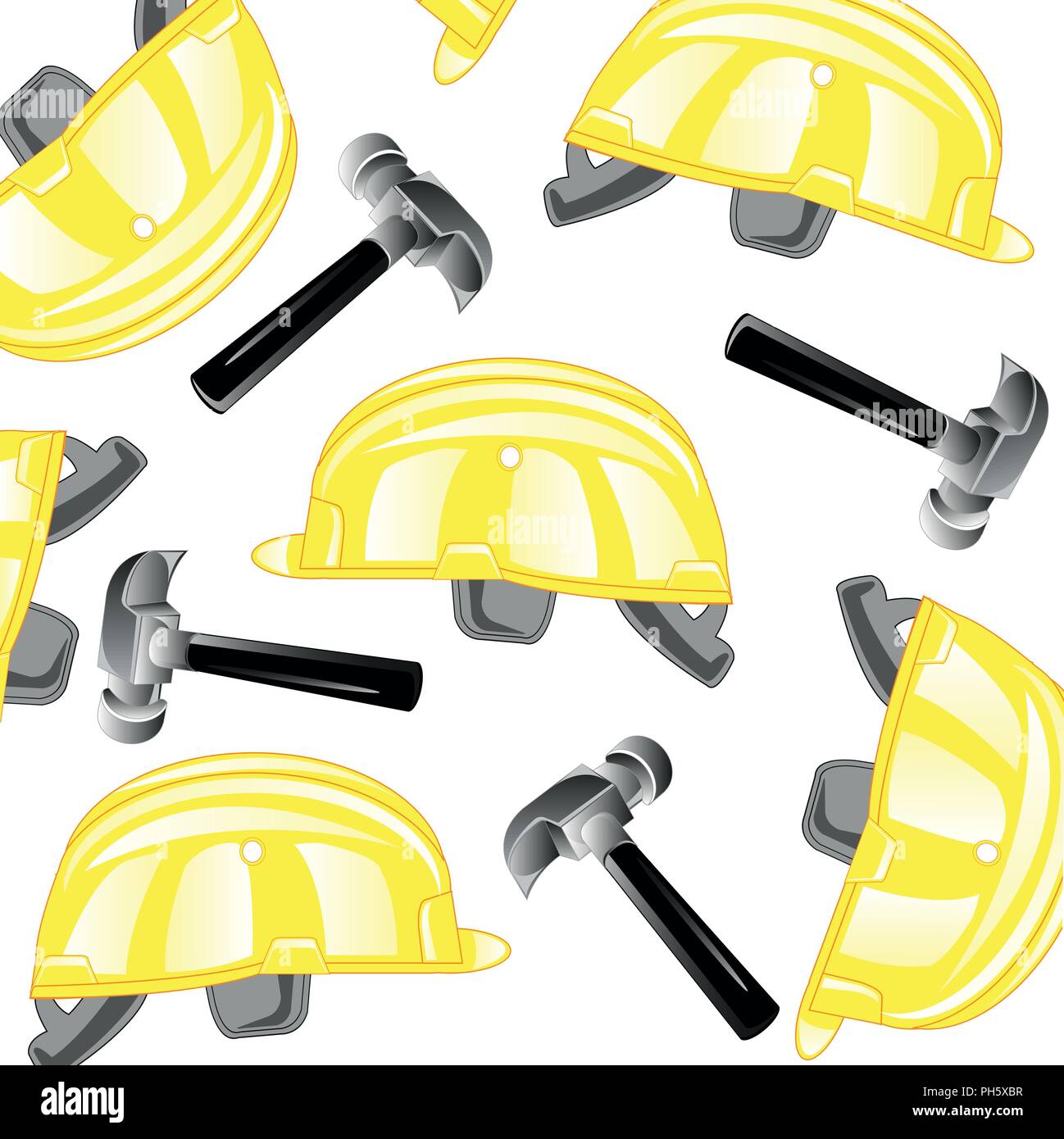 Building helmet and gavel pattern on white background Stock Vector