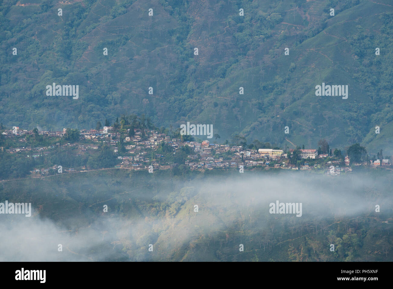 Morning time of Darjeeling town view from high angle view shot, West Bengal, India Stock Photo