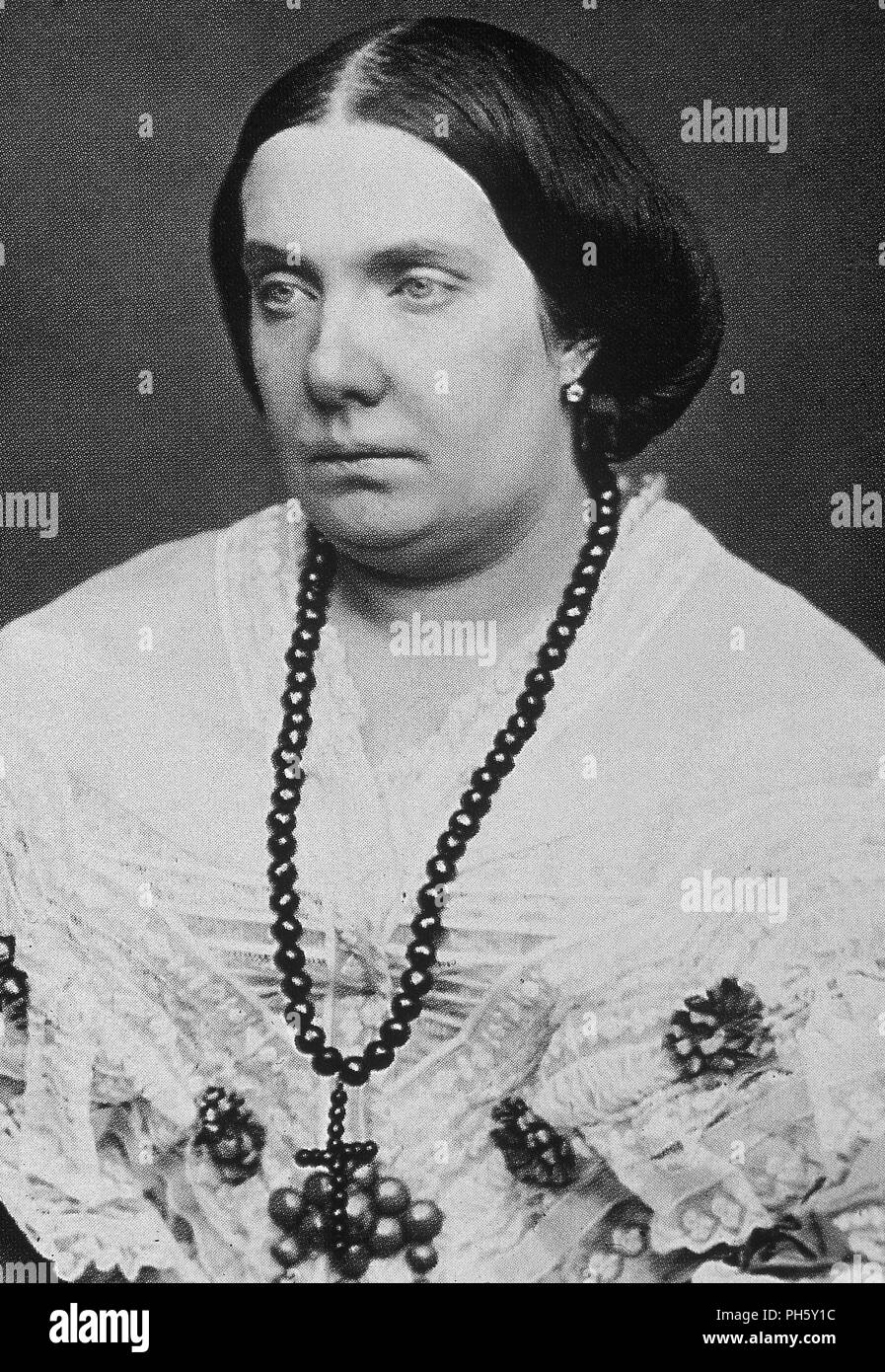 ISABEL II DE BORBON, REINA DE ESPAÑA ENTRE 1833 Y 1868, TRAS LA DEROGACION DE LA LEY SALICA POR MEDIO DE LA PRAGMATICA SANCION, 1857. Stock Photo