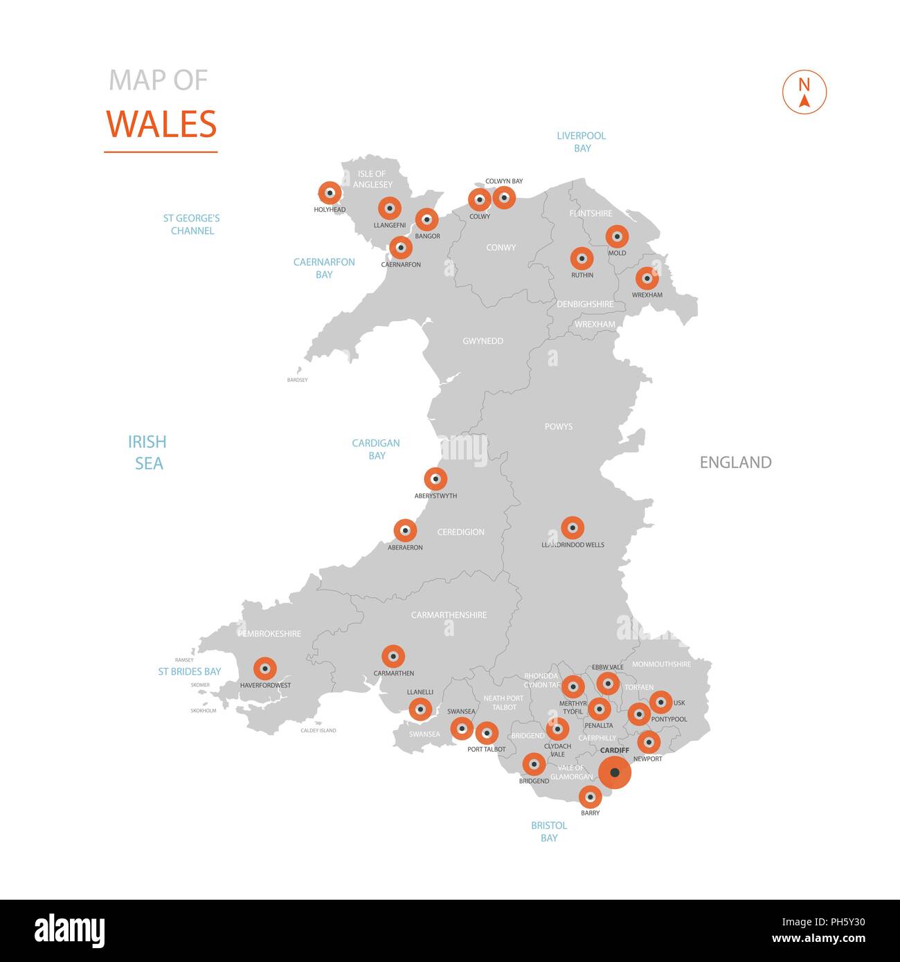 Cities In Wales Map Stylized Vector Wales Map Showing Big Cities, Capital Cardiff,  Administrative Divisions Stock Vector Image & Art - Alamy